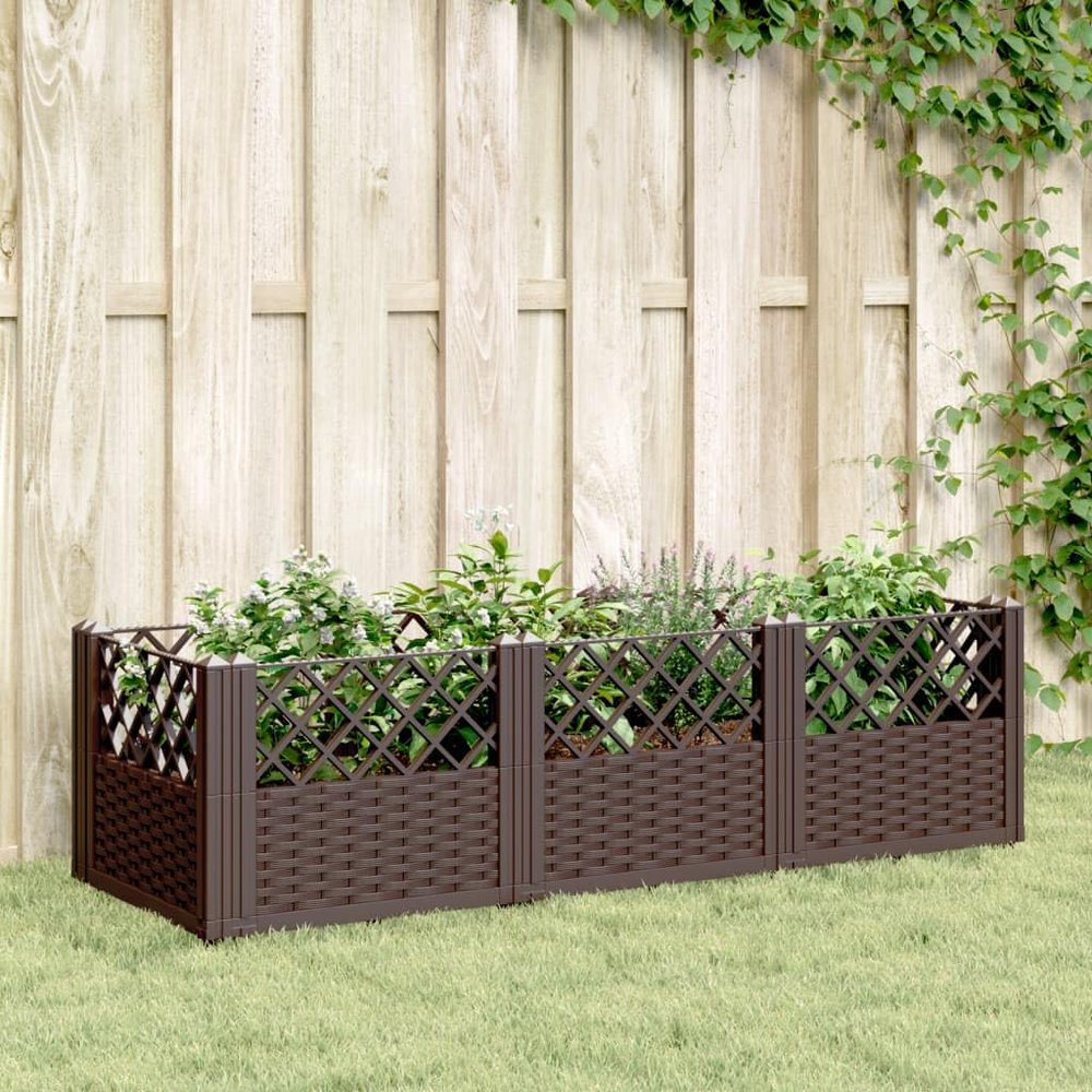 LLEZKBR Home & Garden Garden Planter with Stakes, Brown, 123.5 x 43.5 x 43.5 cm, PP