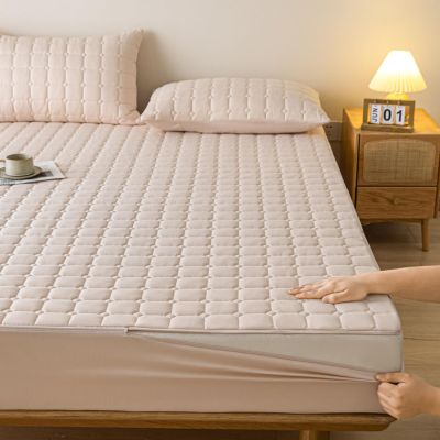 Zippered Mattress Protector, Quilted Washable Mattress Cover, Adjustable Encasing, 120 x 180 + 10 cm, Beige