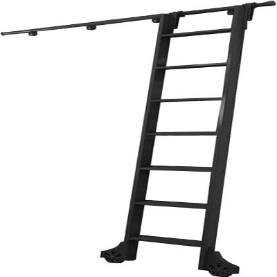 Mobile Library Ladder Rail Hardware Kit, Black Steel (Ladder Not Included)