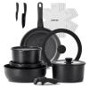 JEETEE 17-Piece Pots and Pans Set with Removable Handles, Nonstick, Induction-Compatible, Black view 1