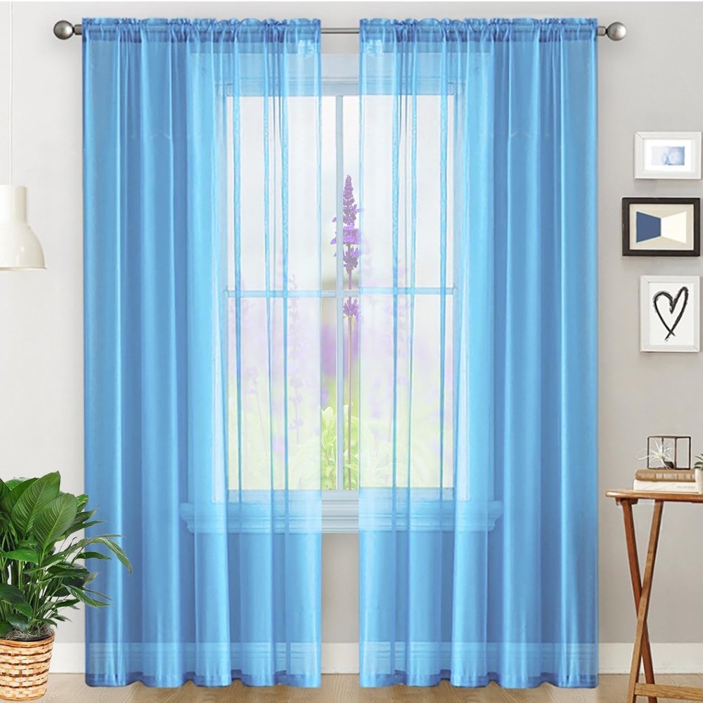 GAIFNAG Sheer Curtain with Grommets, 180 x 270 cm, Sky Blue