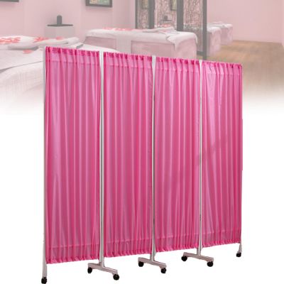 Mobile 4-Panel Medical Privacy Screen, 1.8 m Tall, Folding Room Divider, Pink