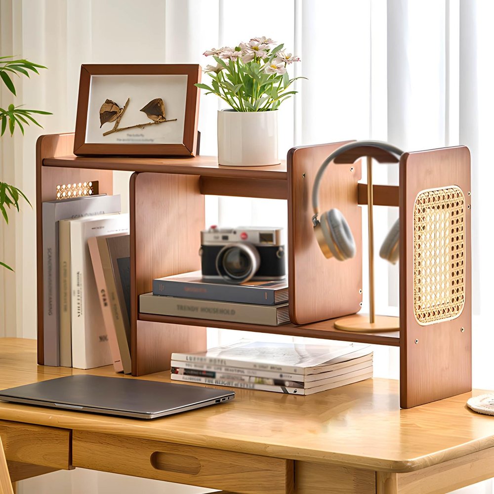 Extendable Wooden Desk Organizer Bookshelf