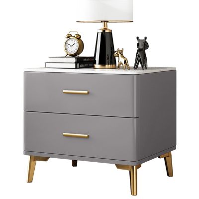 Weier Nightstand with 2 Drawers and Gold-Tone Metal Legs, Gray