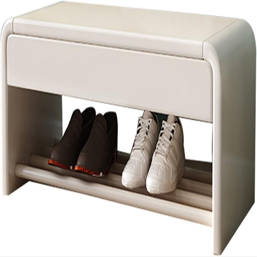 FDQAMLKX Shoe Storage Bench with Drawer, Solid Wood Shoe Rack Bench for Entryway, 2-Tier Space-Saving Organizer for Hallway and Living Room