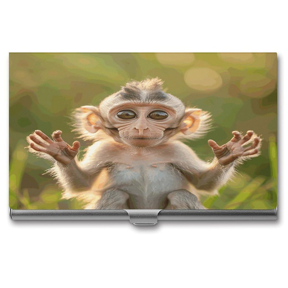 LYDSKGEQ Business Card Holder for Women and Men, Monkey with Open Eyes