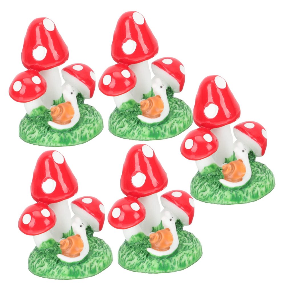 BCOATH Mini Mushroom Statues, 5-Piece Resin Set