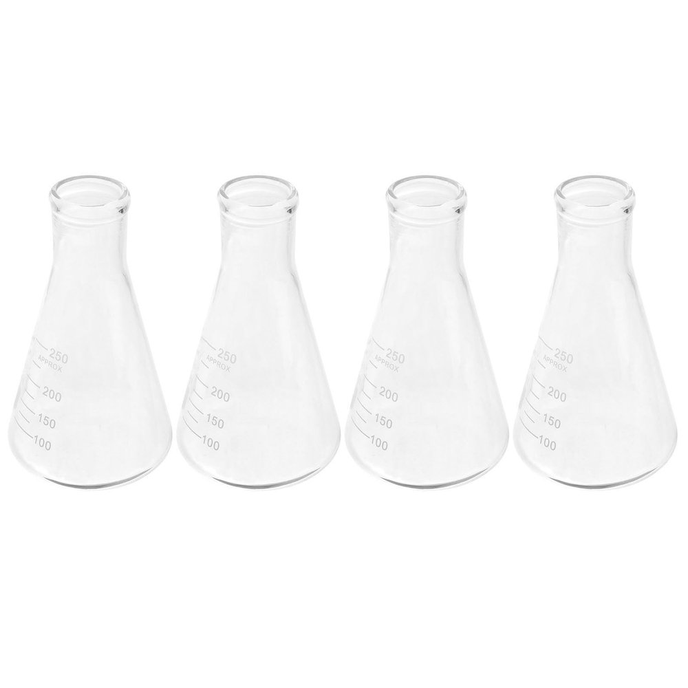 Back-to-School Decor Erlenmeyer Flasks, 4-Piece Set, Borosilicate Glass