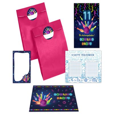 JuNa-Experten 12 Bowling Birthday Invitations for an 11th Birthday, Pink Party Set