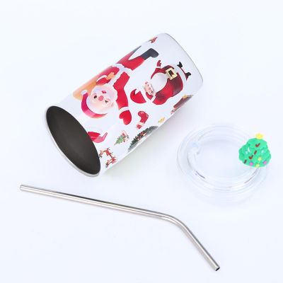 Dorclife 460 mL Christmas Tree Tumbler with Straw and Lid, Double-Wall Insulated, White