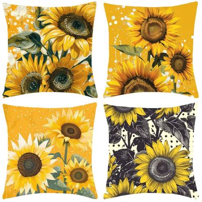 Outdoor Cushion Covers 30x30 cm, Waterproof, 4-Pack, Sunflower Pattern