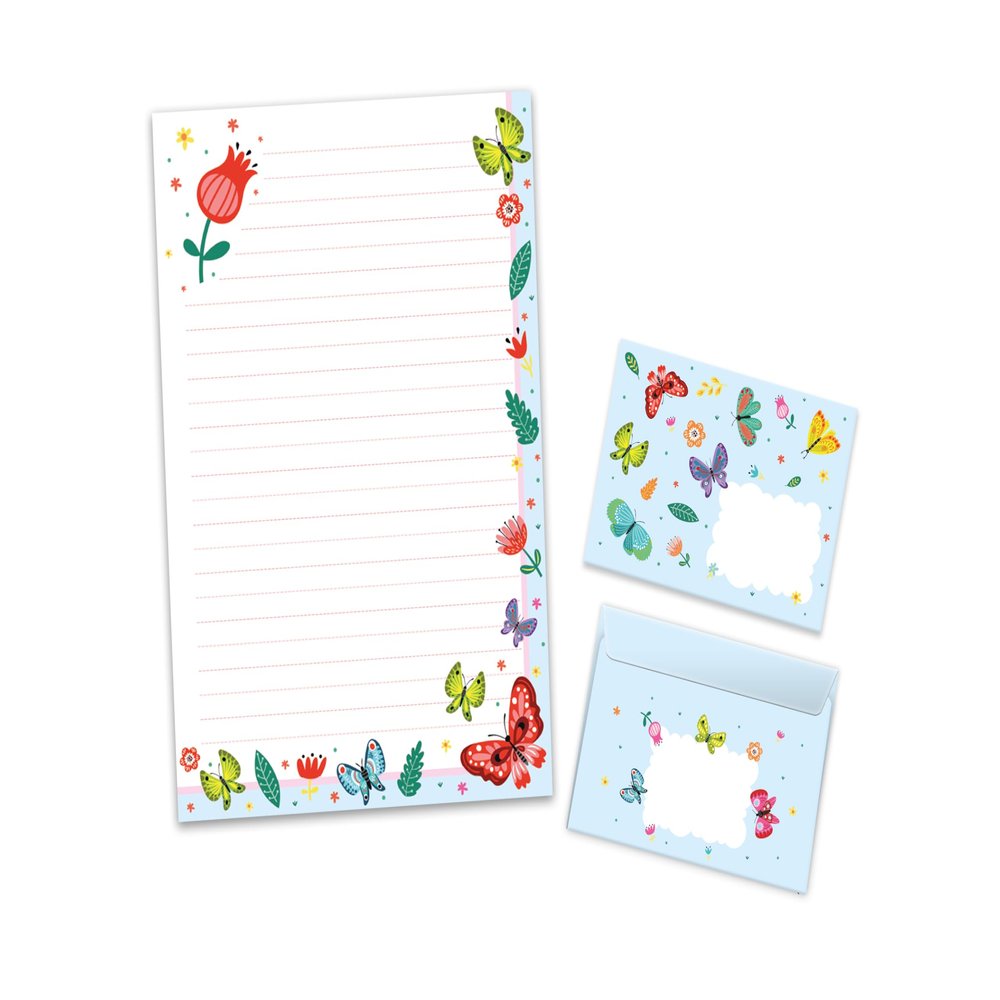 Letter Paper Set with Envelopes for Children, Butterflies and Flowers