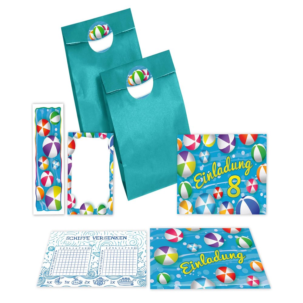 8 Swimming Pool Birthday Invitations for an 8th Birthday, Boys & Girls