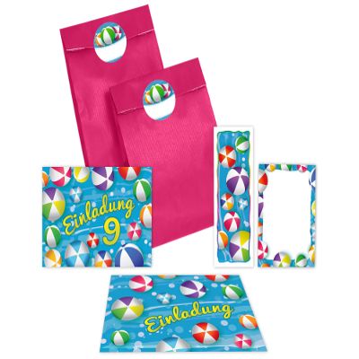 JuNa-Experten 8 Swimming Pool Birthday Invitations for Boys and Girls, 9th Birthday