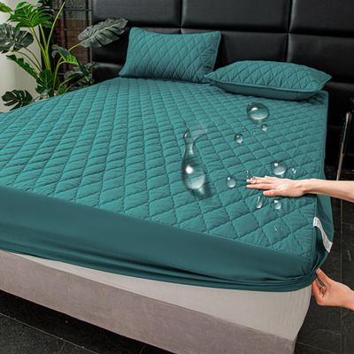 LDLCYCN Waterproof Mattress Protector, Washed Cotton Fitted Sheet, Breathable Mattress Cover, Deep Pocket, Dark Green, 90 x 200 cm Twin