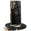 Mkej Women's/Girls' Phone Lanyard Case for Samsung Galaxy A16 5G, Heart Design, Black and Gold Cord view 1