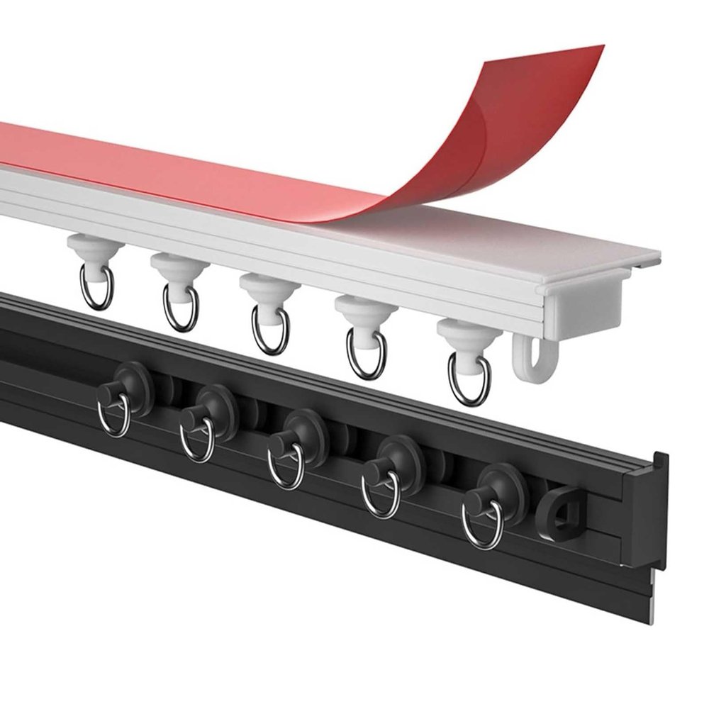 Self-Adhesive Ceiling and Wall Curtain Track, Aluminum, Single Track, Black, 5.3 m (17.4 ft)