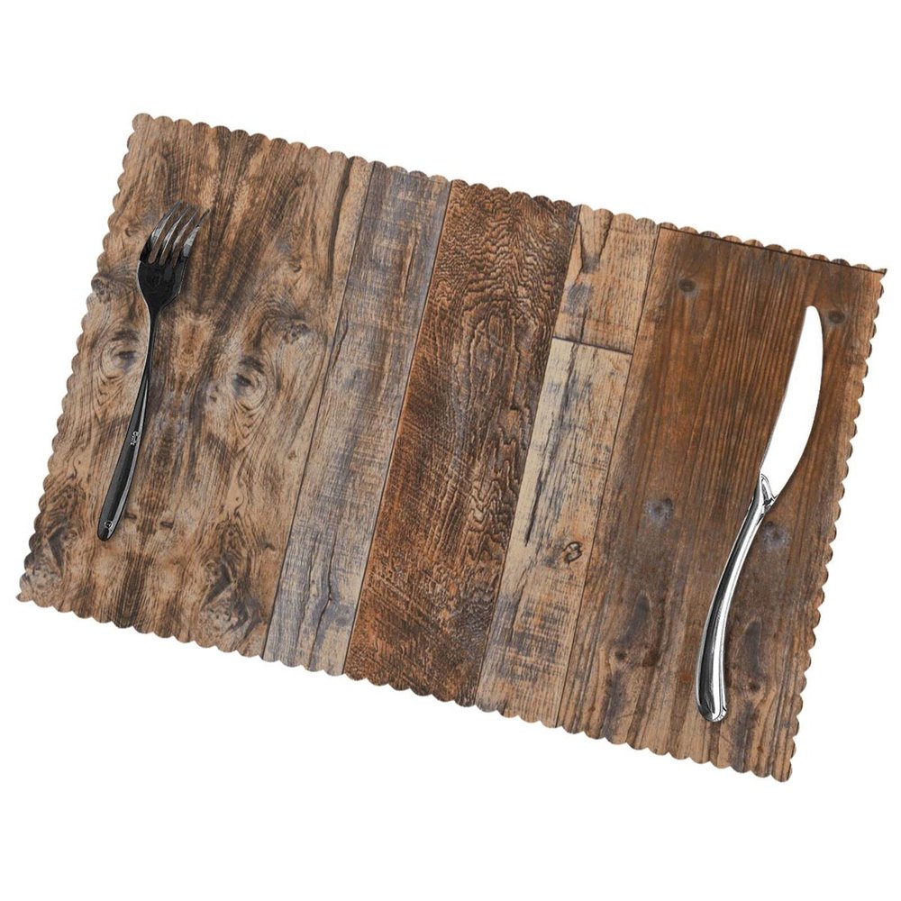 Brown Wooden Placemats for Dining Table, Washable, 6-Piece Set