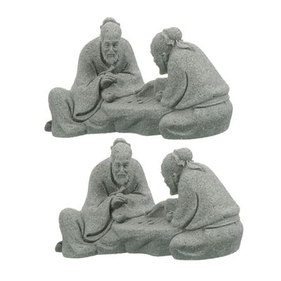 CIYODO Chinese Elder Figurines in Sandstone, Zen Style, 2-Piece Set