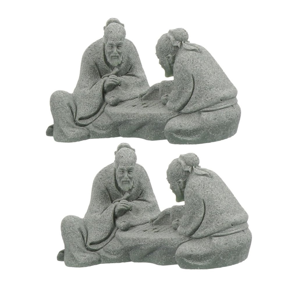 CIYODO Chinese Elder Figurines in Sandstone, Zen Style, 2-Piece Set