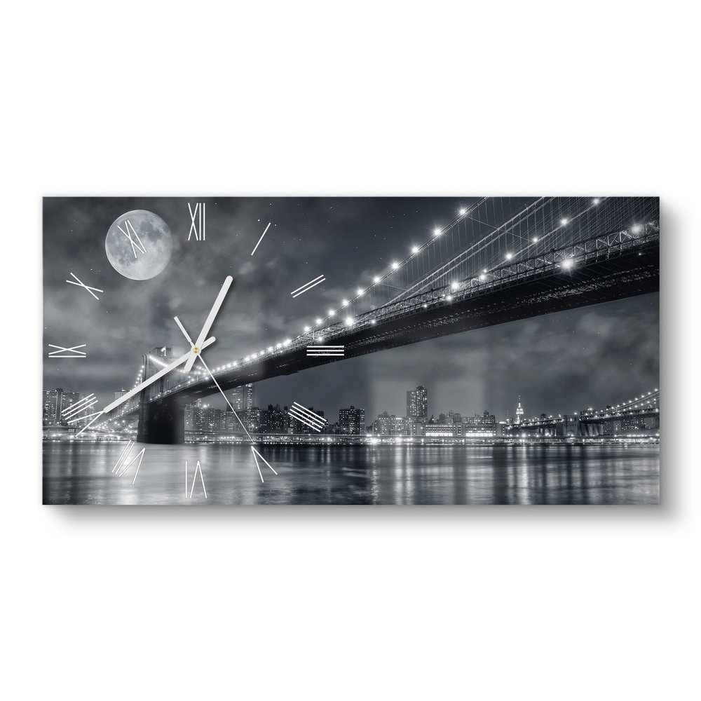 DEQORI Glass Wall Clock | Vertical 60 x 30 cm | Moon over Manhattan | XXL Design Clock