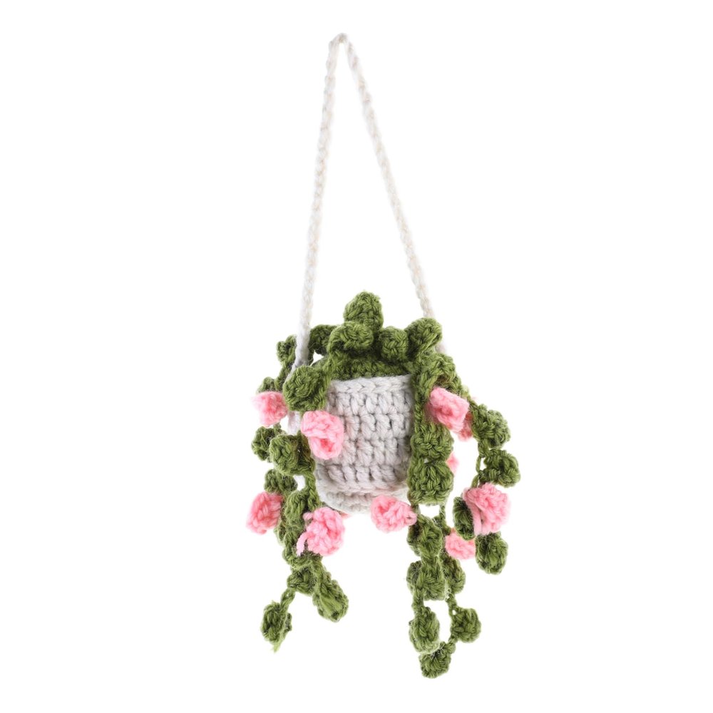 Crocheted Hanging Plant Car Charm in Pink