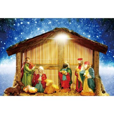 MIRRORANG Nativity Scene Photography Backdrop, Bethlehem Star and Dawn, Blue, 3 x 2 m
