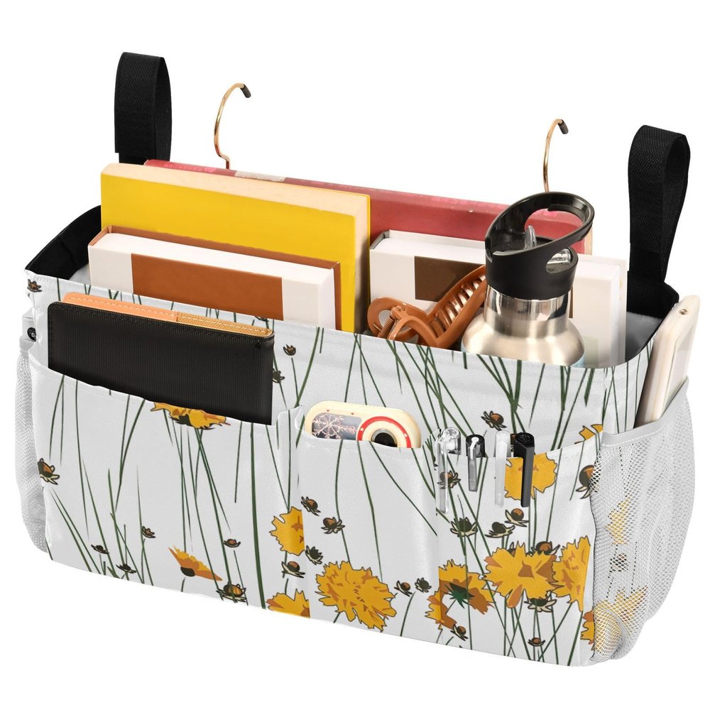 FRODOTGV Hanging Bedside Caddy Organizer, Floral Pattern, White