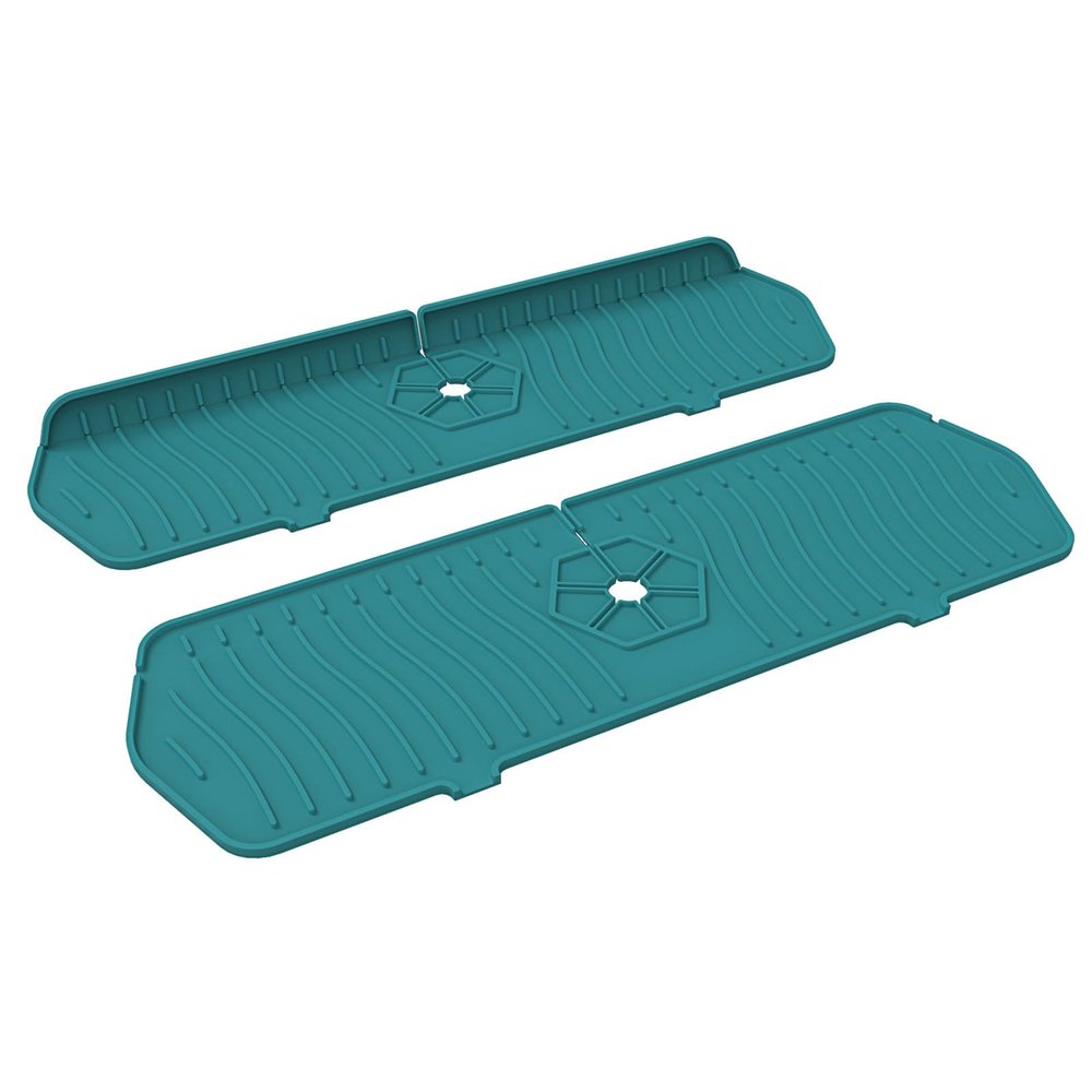 Odot Silicone Faucet Splash Guard Mat for Kitchen Sink, Blue, 35 x 14 cm