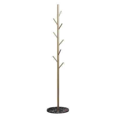 Vintage Antique Brass Coat Rack with 8 Hooks and Marble Base
