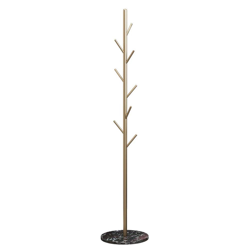 Vintage Antique Brass Coat Rack with 8 Hooks and Marble Base