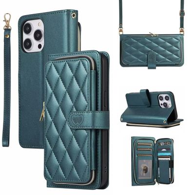 GoodcAcy Wallet Case with Strap for Samsung Galaxy Z Fold 4, Folding PU Leather Flip Cover with 9 Card Slots, Magnetic Closure and Crossbody Chain, Green