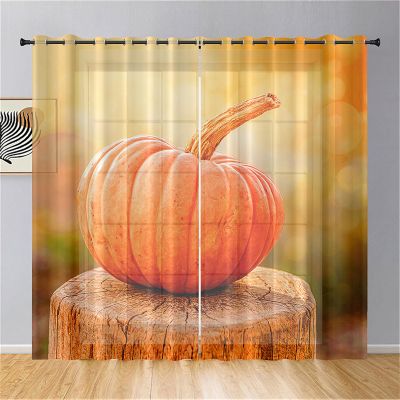 Odot Semi-Sheer 3D Thanksgiving Pumpkin Grommet Curtains, 2-Pack, 52 x 72 in, Pumpkin 1