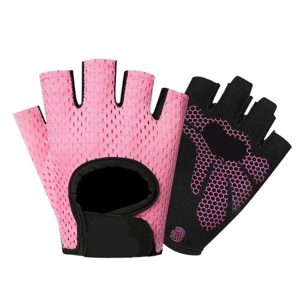 LYHYDMA Women's and Men's Half-Finger Fitness Gloves, Pink, Size S