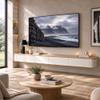Solid Wood Floating TV Cabinet with Storage, Shelves, Door and Drawer — Natural, 260 cm view 1