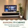 Solid Wood Floating TV Cabinet with Storage, Shelves, Door and Drawer — Natural, 260 cm view 2