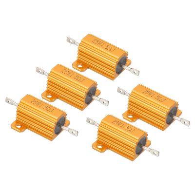 PATIKIL 5-Pack 25W 1.5 Ohm 5% Aluminum Housed Wirewound Resistors with Screws, Gold Tone