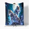 Wolf Moon Animal Print Sherpa Fleece Throw Blanket, Blue, 130 x 150 cm view 1