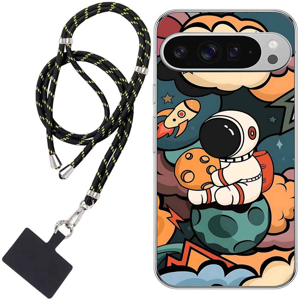 WUACYEAMING Case for Google Pixel 9 Pro XL with Anime Pilot Rocket Pattern and Lanyard