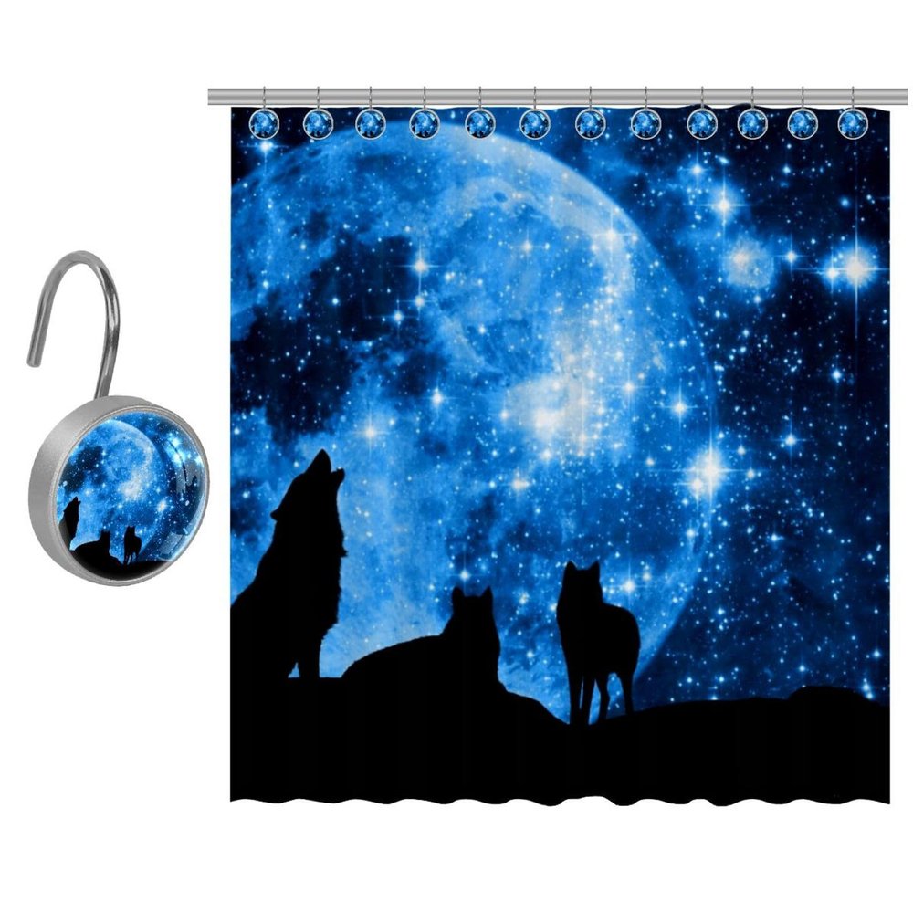 Eslifey Wolf Shower Curtain with 10 Hooks, 168 x 183 cm