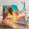 Cozy Fleece Blanket 180 x 220 cm, Coconut Palms at Sunset, Soft Warm Throw for Teens and Adults view 4