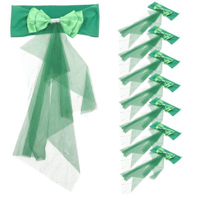 Elegant Chair Sashes, 10 Pieces, Green Satin and Gauze, Christmas Party