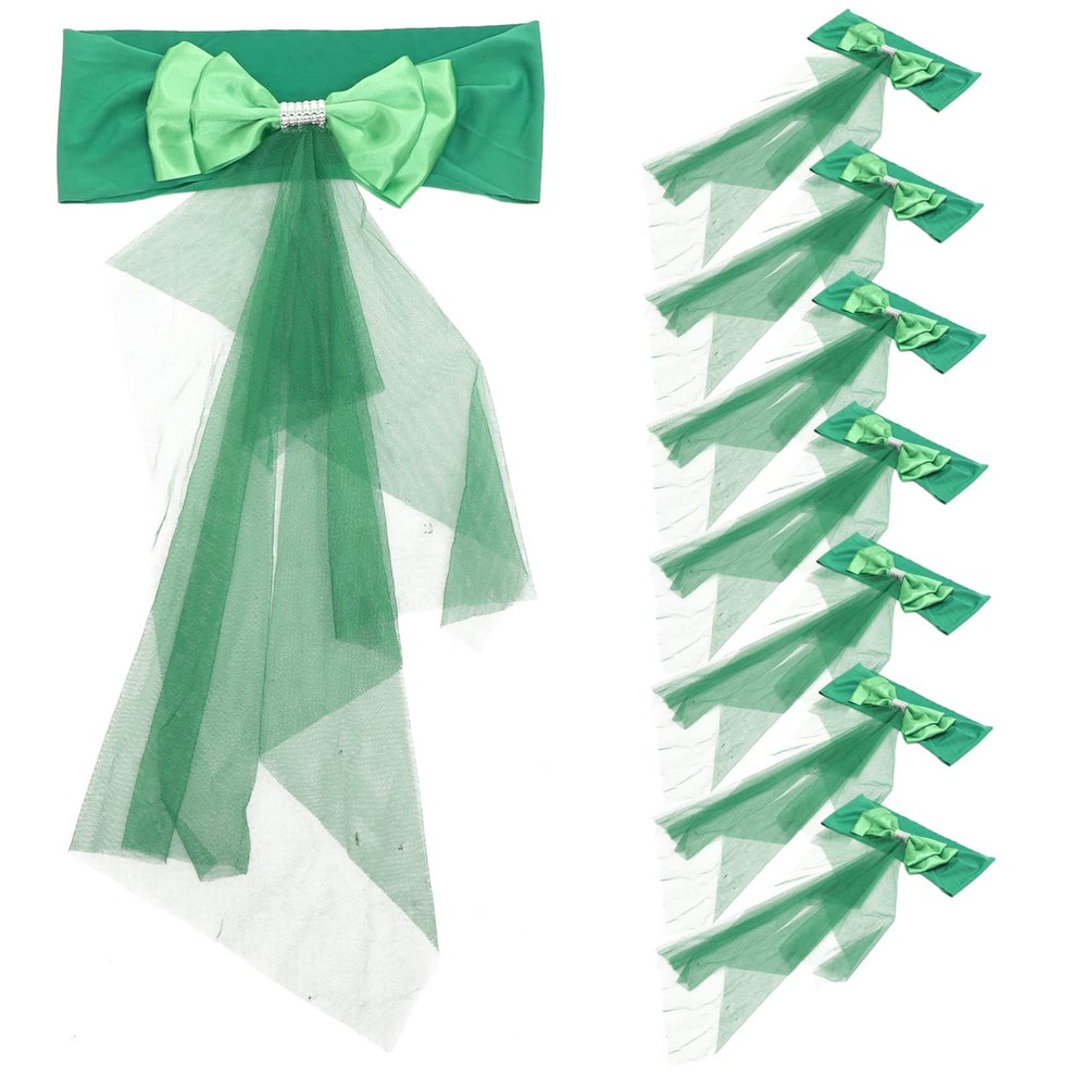 Elegant Chair Sashes, 10 Pieces, Green Satin and Gauze, Christmas Party