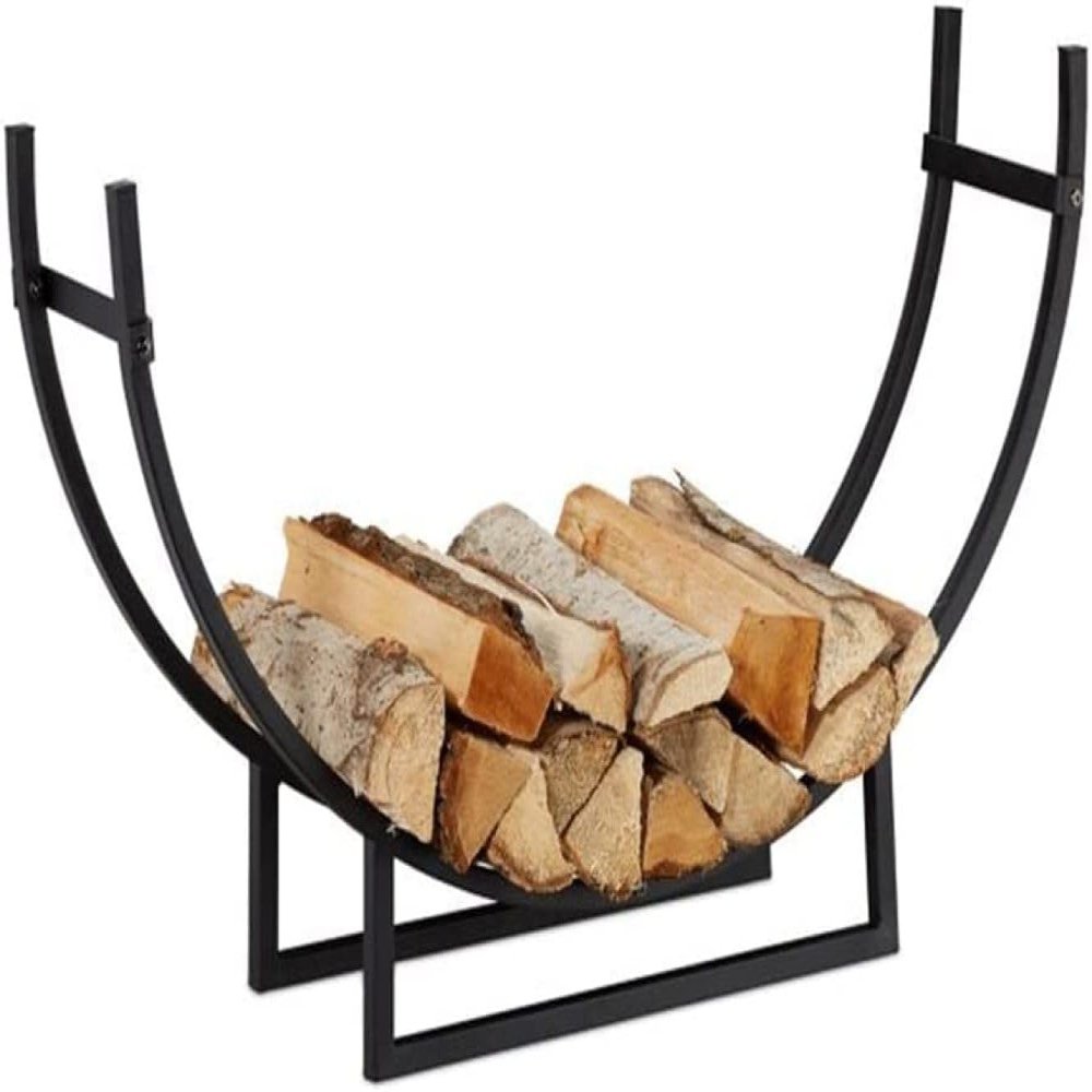 MYVVKIA Firewood Rack, Outdoor Fireplace Log Holder, Metal Wood Storage Rack