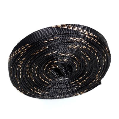 LYHYDMA Expandable Braided PET Cable Sleeve, 6 mm x 1 m, Black/Gold