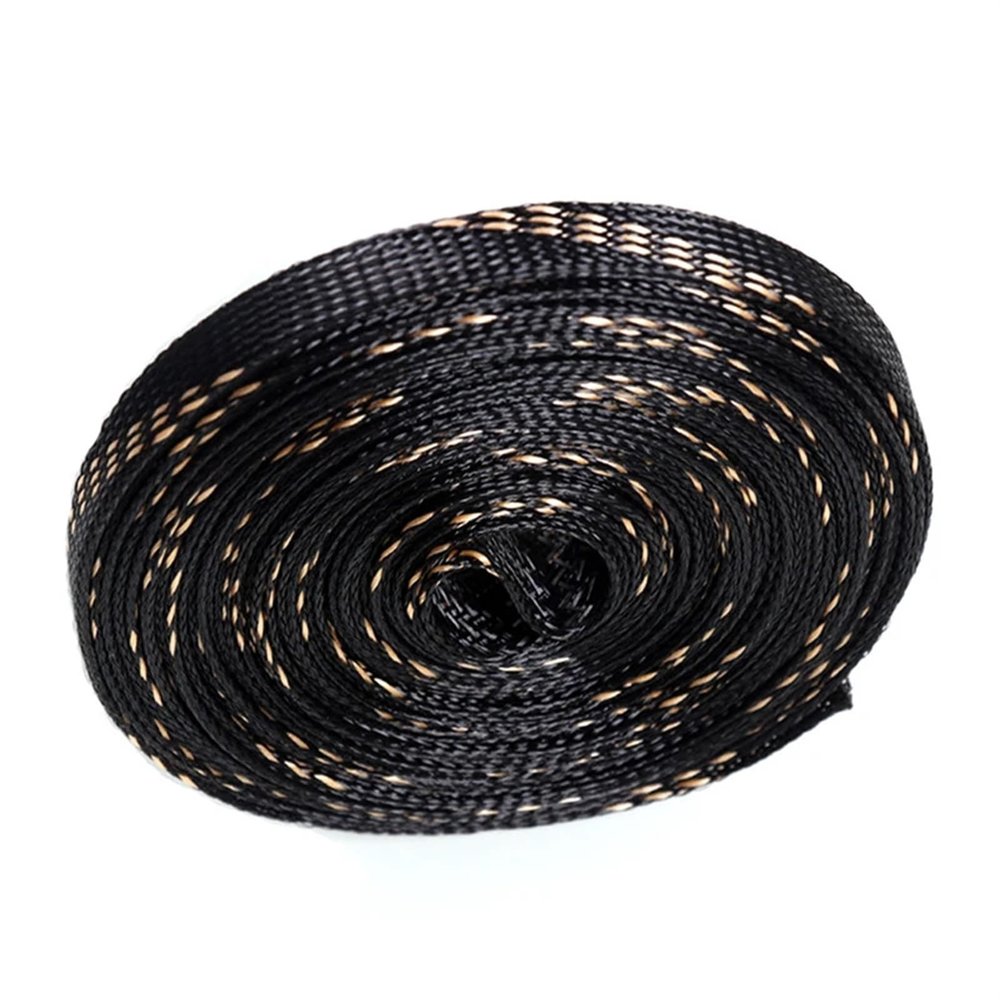 LYHYDMA Expandable Braided PET Cable Sleeve, 6 mm x 1 m, Black/Gold