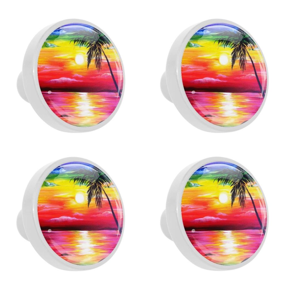 LVTISEE 4-Piece Sunset Tropical Seascape Cabinet Knobs