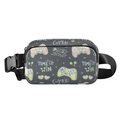 Crossbody Waist Bag for Women, Men and Teens, Gray Joystick & Doodle Pattern