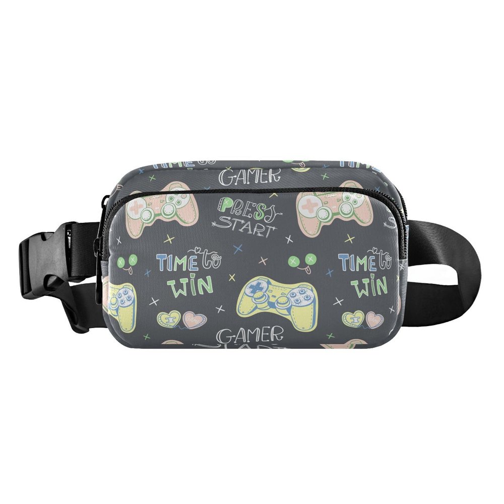 Crossbody Waist Bag for Women, Men and Teens, Gray Joystick & Doodle Pattern