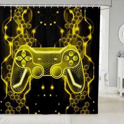 Homemissing Kids' Gamer Shower Curtain, 180 x 180 cm, Game Controller Pattern, Yellow and Black